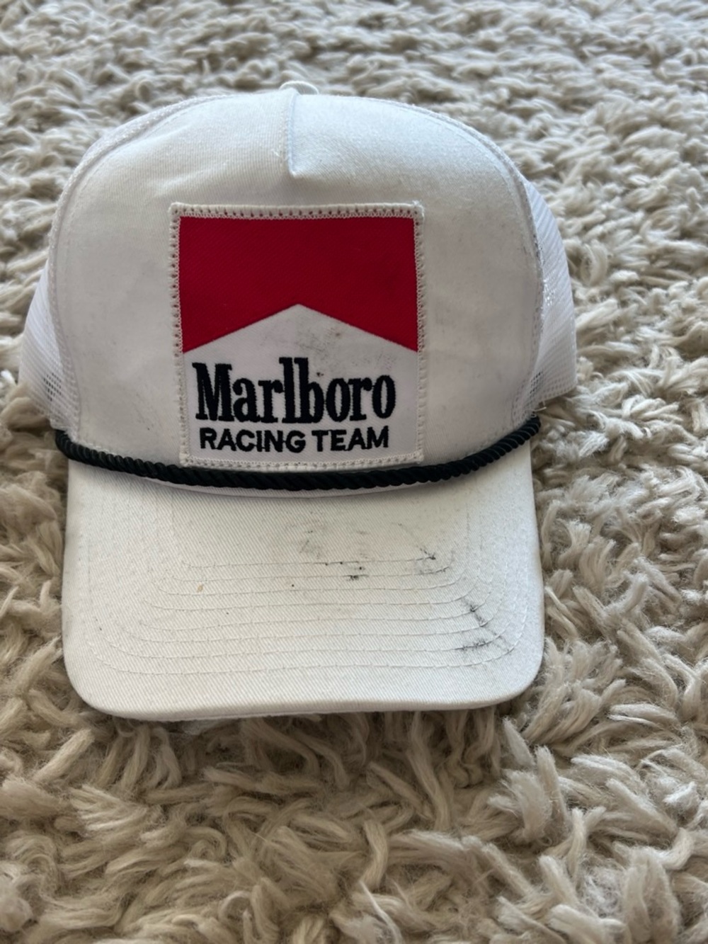 Marlboro White Cap with Red Chevron Patch and Black Trim